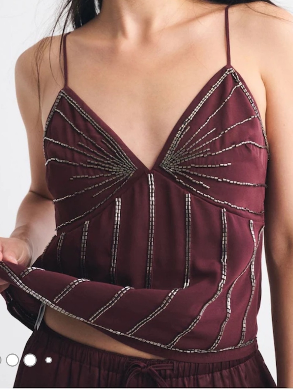 Abercrombie & Fitch V-Neck Beaded Cami Maroon Size Large